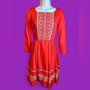 Vintage 1950’s/60’s Red and white embroidered dress with hearts.
